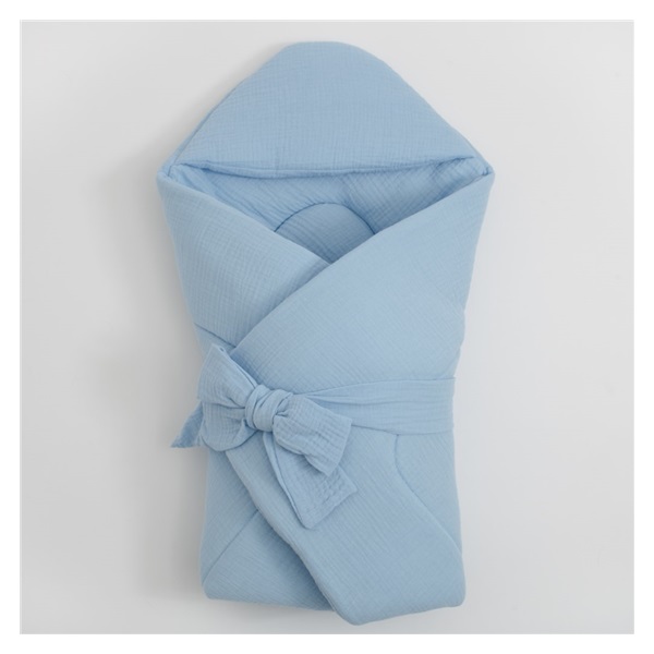 Muslin wrap with hood New Baby blue